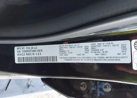 2022 Ram 1500 Big Horn 4X2 6'4 Box z USA, uszkodzony, nr VIN 1C6RREBT5NN113879